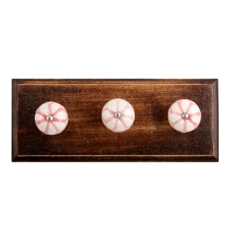 Pink Sunflower Crackle Ceramic Wooden Hooks